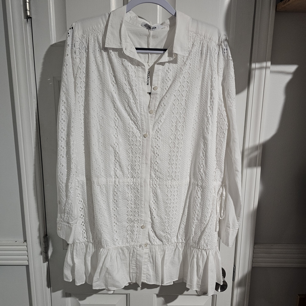 Thakoon White Eyelet Button-Down Shirt Dress